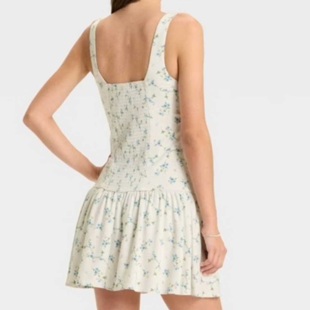 Wild Fable Emma Mini Babydoll Dress White Blue Flora - Picture 11 of 11